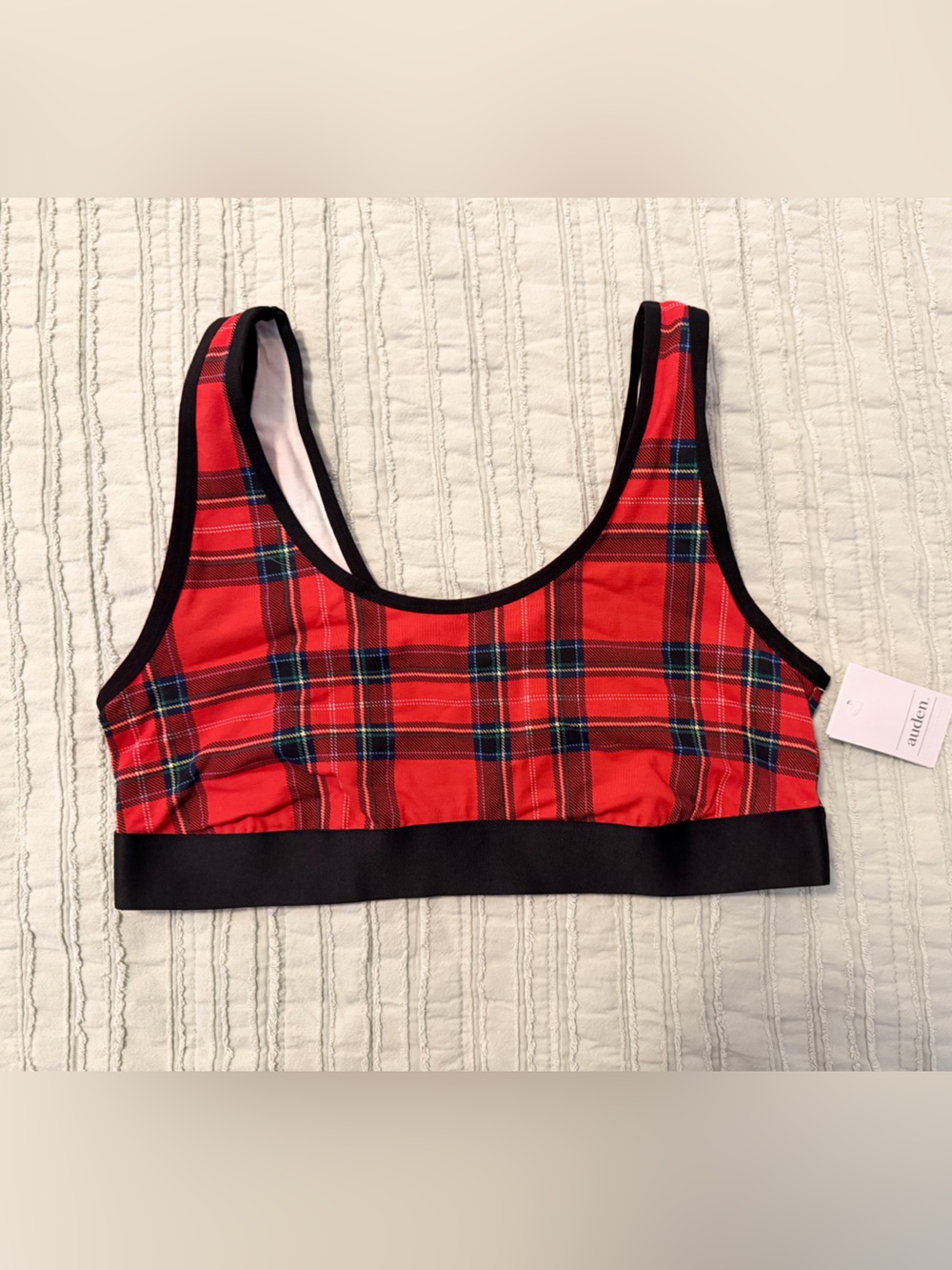 Auden Scoop Neck Bralette | Red Tartan Plaid | Unlined Cotton | NWT XL